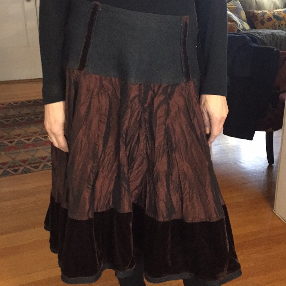 Fun circle skirt with denim and velvet details.